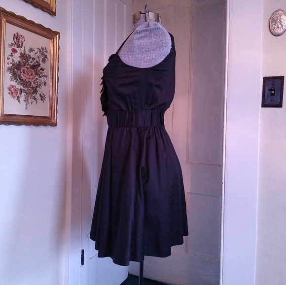 J. CREW Black Dress with Navy Blue Ribbon sequins and Rhinestones - Picture 4 of 7